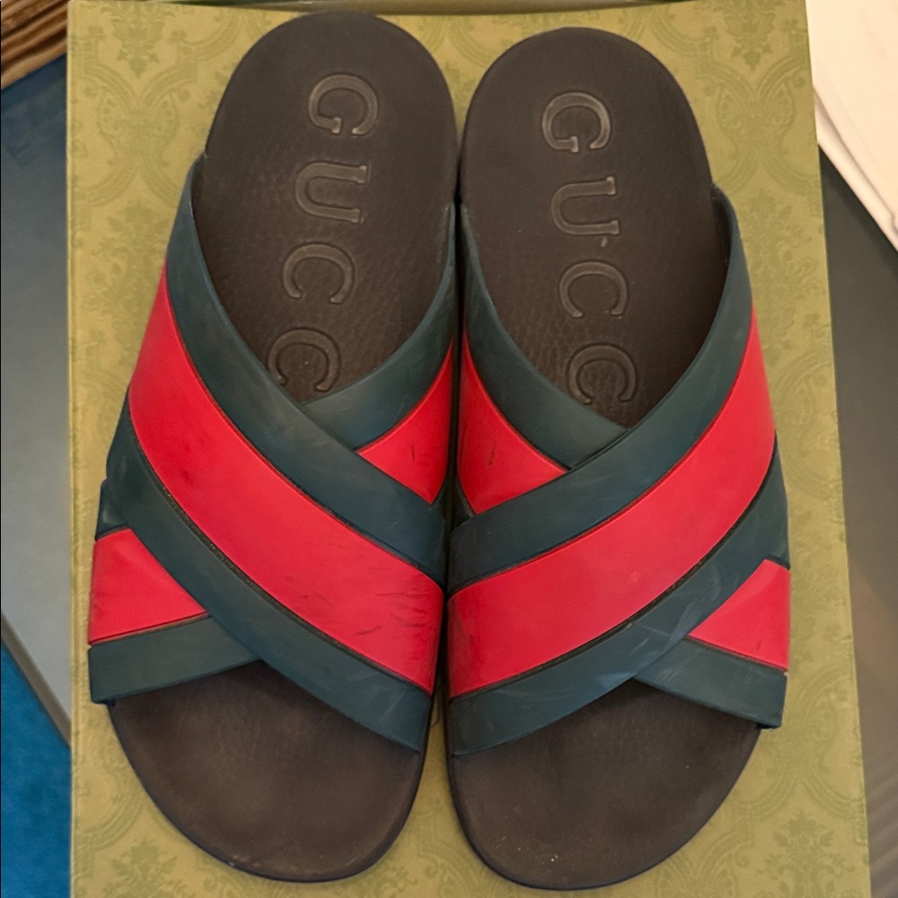 Gucci Black and Red Crisscross Slides